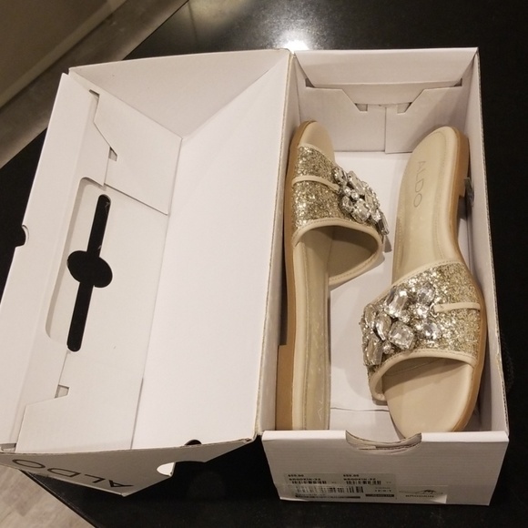 💕ALDO💕 Brodkin Jewel Slide Slipper Sandal Flats Silver 8 NEW IN BOX - Picture 7 of 8